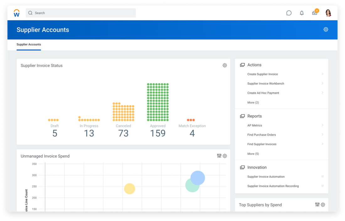 screenshot of Workday Financial Management